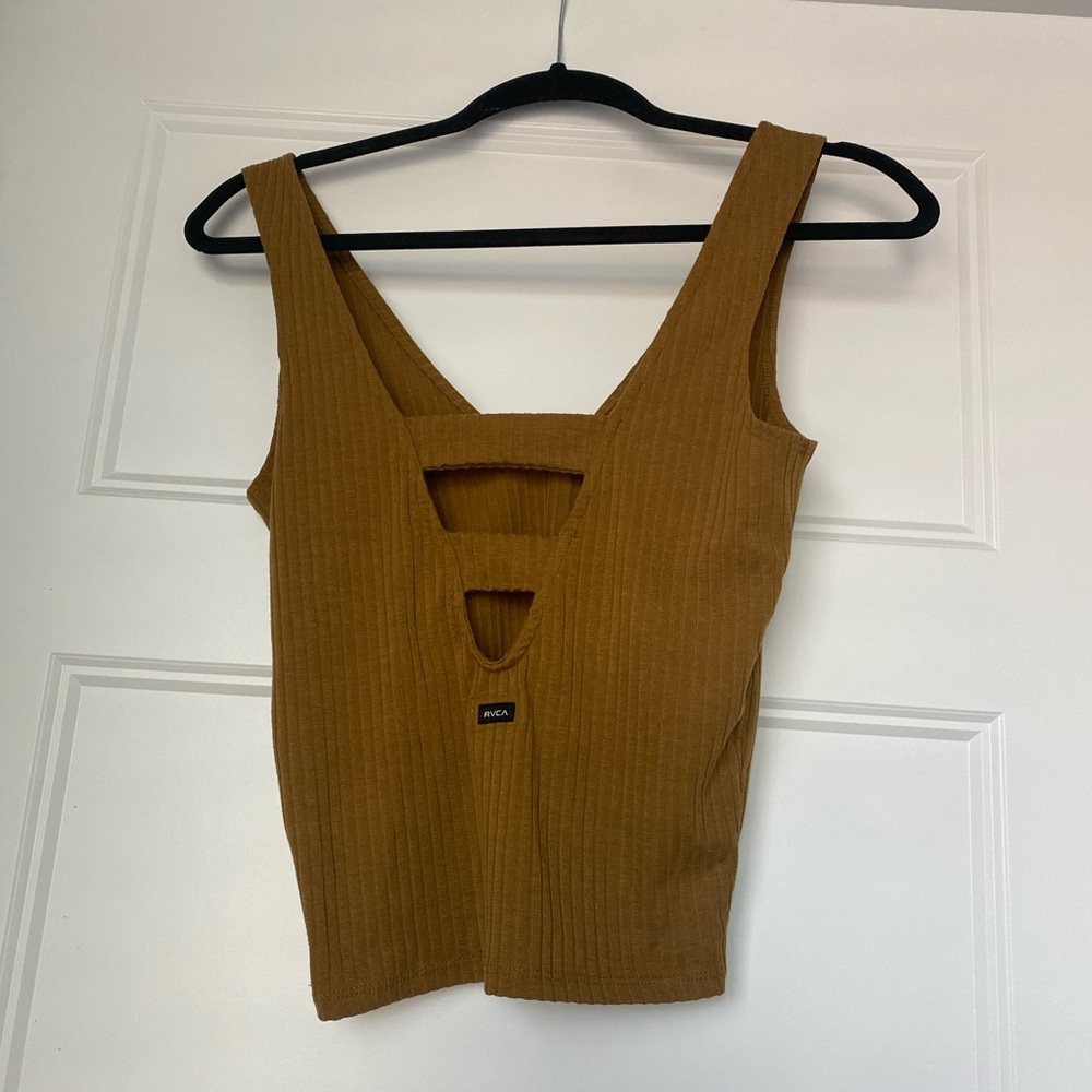 Khaki RVCA V-Neck Tank With Open Back